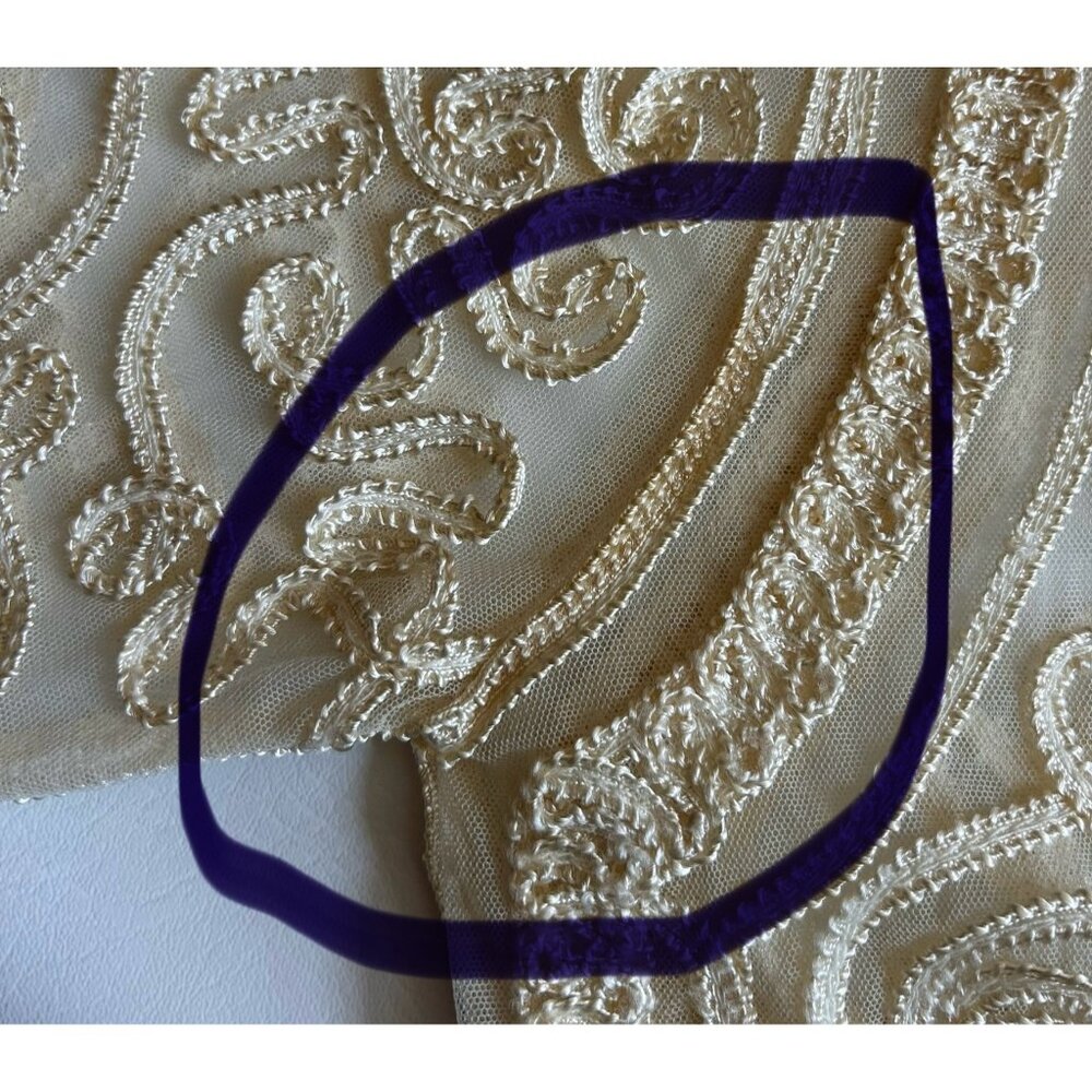 Vintage Womens XL Cardigan Ivory Embroidered Ornate Detailing Button-up Sheer - Picture 10 of 11